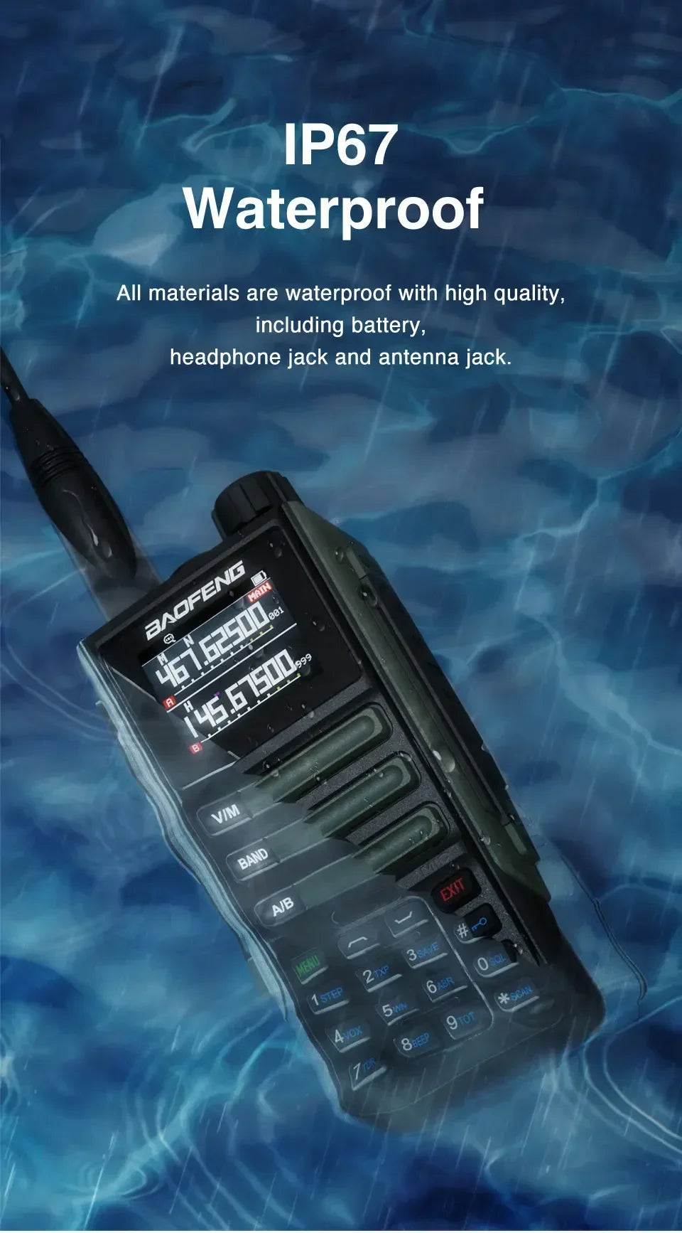 2Pack Baofeng 15W 50KM Waterproof Walkie Talkie 999CH AM FM 2-Way Radio Full Band LCD Screen Frequency Copy Noise Reduce UV16M
