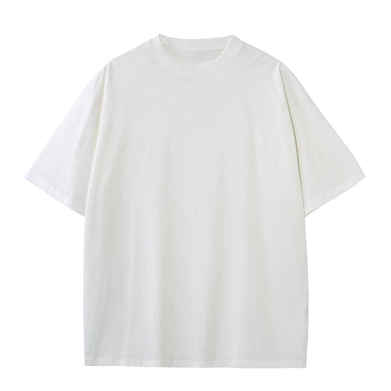 Mens Oversized 230Gsm Heavyweight Cotton T Shirt Short Sleeve Solid Colors Green White Black