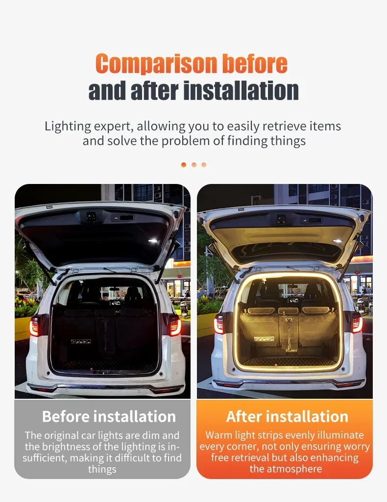 LED Trunk Lighting Lights Dynamic Flowing Flexible Light Strip On/Off Scanning Atmosphere Lamp Waterproof for Car Accessories