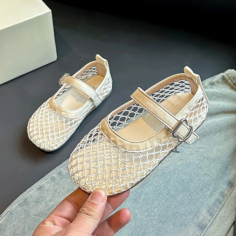 Children's Perforated Mesh Slip-on Shoes New Beige Breathable Boys' Girls' Leather Shoes Pink Soft Anti-slip Kids Baby Sandals