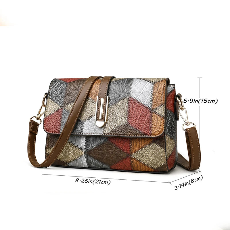 Flap Sling Shoulder Bags for Women Vintage Splicing Crossbody Messenger Bag Purse Female PU Leather Handbag Pocket