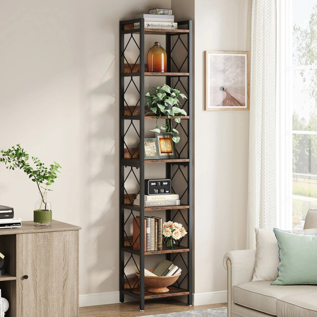 Tribesigns 78.7 Inch Extra Tall Narrow Bookshelf, 7 Tier Skinny Bookcase for Small Spaces, Freestanding Display Shelves