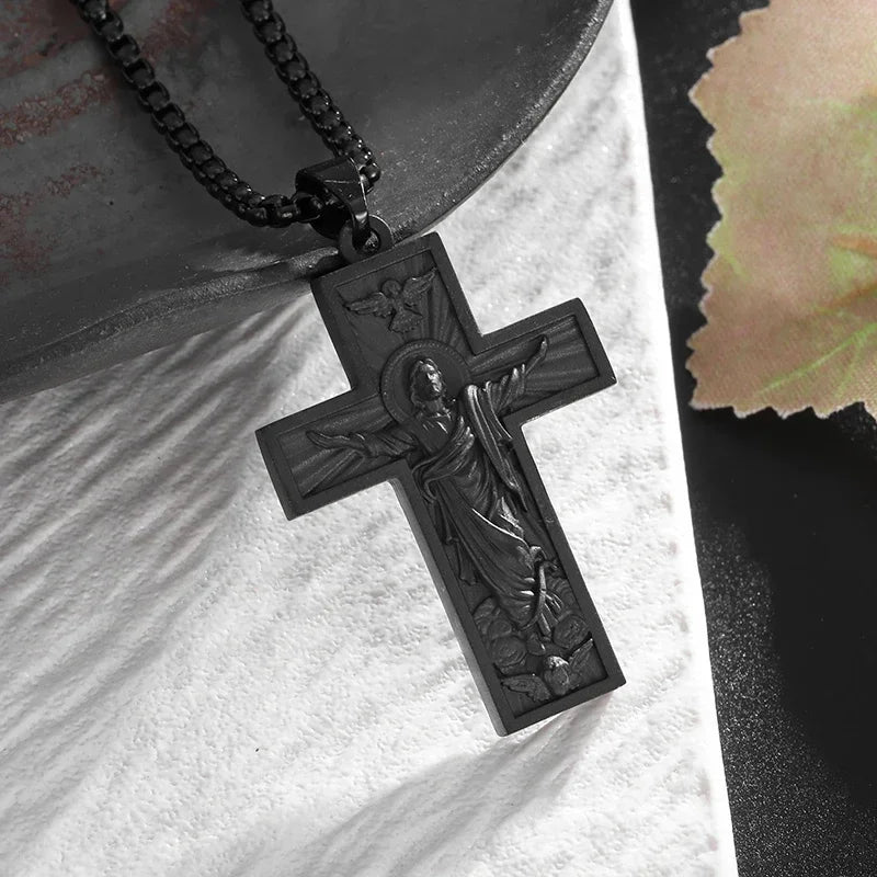 Jesus Christ Cross Mens Necklace Gold Color Cross Religious Pendant Necklace Accessory Chain Accessories