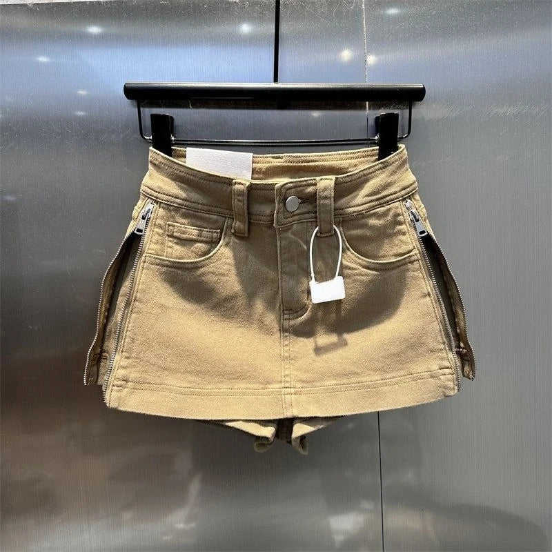 Y2k Denim Skirt Women American Retro Solid Zipper Spring Summer Mini Skirt Fashion High Waist Hot Sexy Slim Faldas Mujer