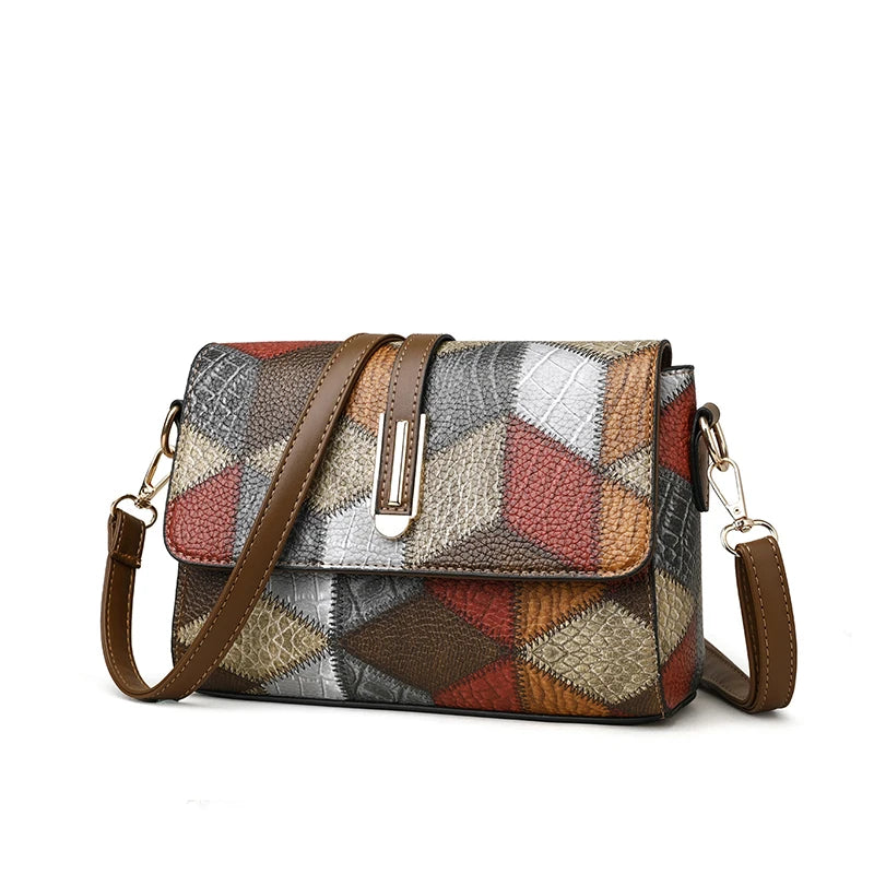 Flap Sling Shoulder Bags for Women Vintage Splicing Crossbody Messenger Bag Purse Female PU Leather Handbag Pocket