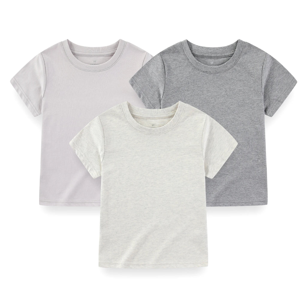 Kiddiezoom Kids' Solid Short Sleeve T-Shirts - 3-Pack Cotton Crew Neck