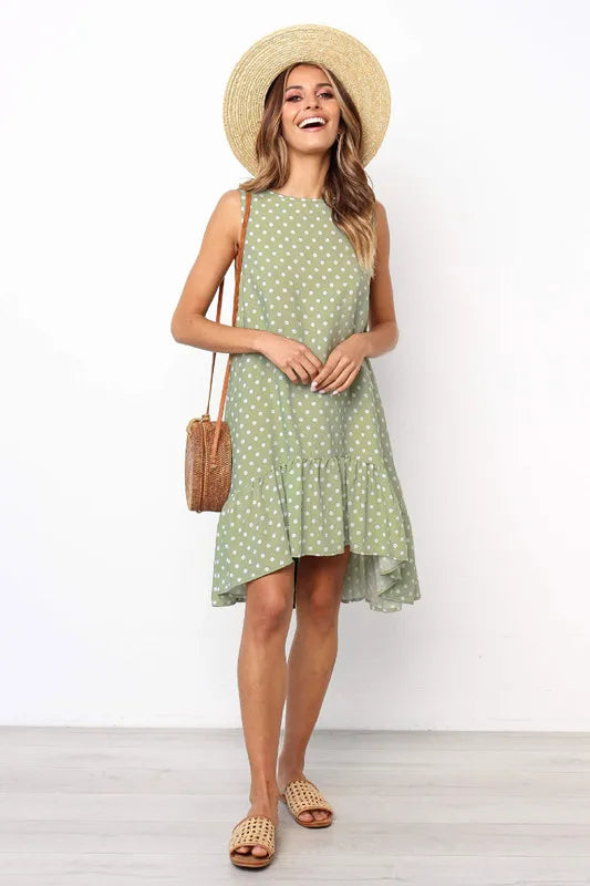 New Summer Sleeveless Dresses for Women O-Neck Women Dress Loose Dot A-LINE Dress Women Vestidos De Verano Mujer 2026 Q3716