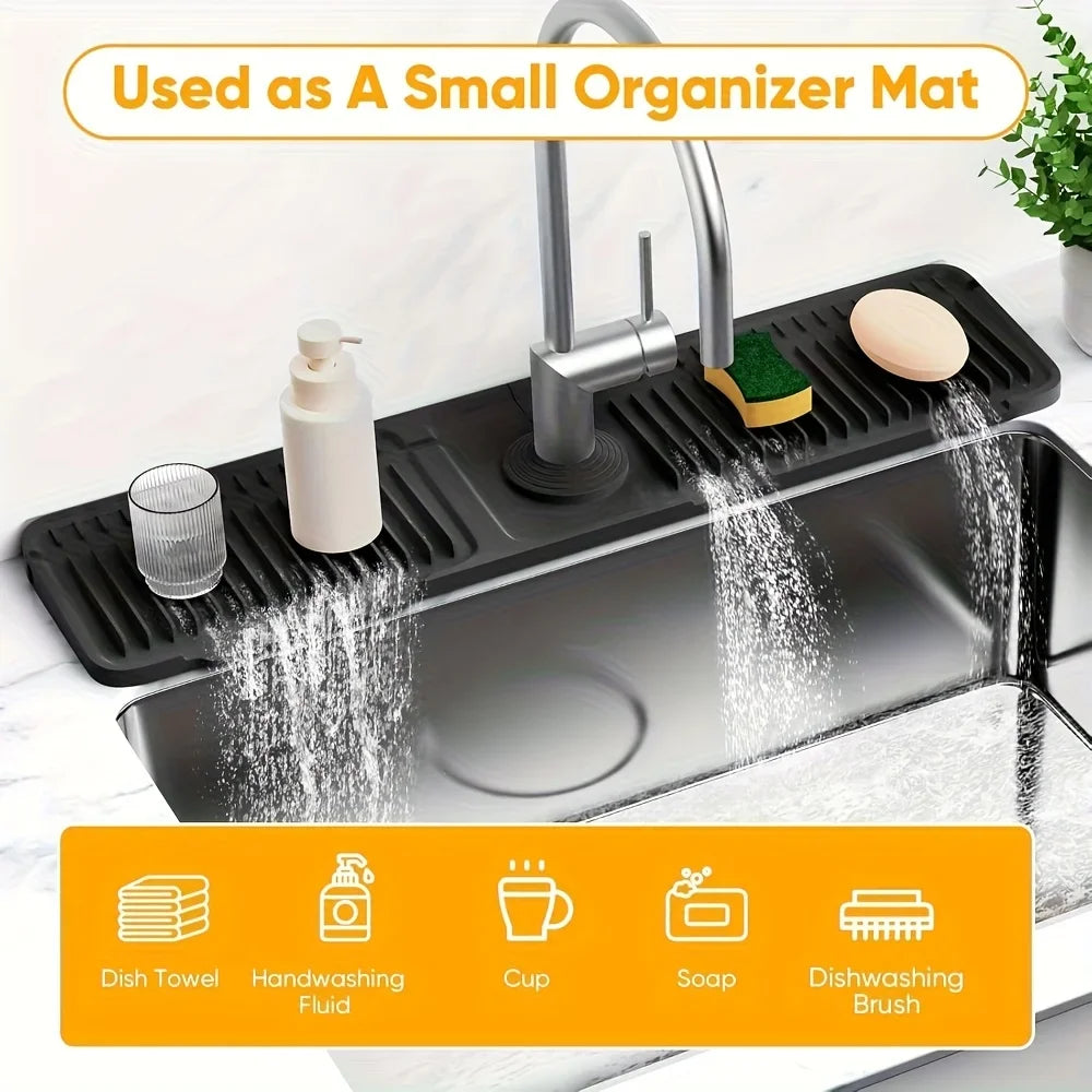 Protector contra salpicaduras para fregadero de cocina con diseño de pendiente de 7°, drenaje rápido, fijación a presión, recogedor de salpicaduras para encimeras de cocina y baño