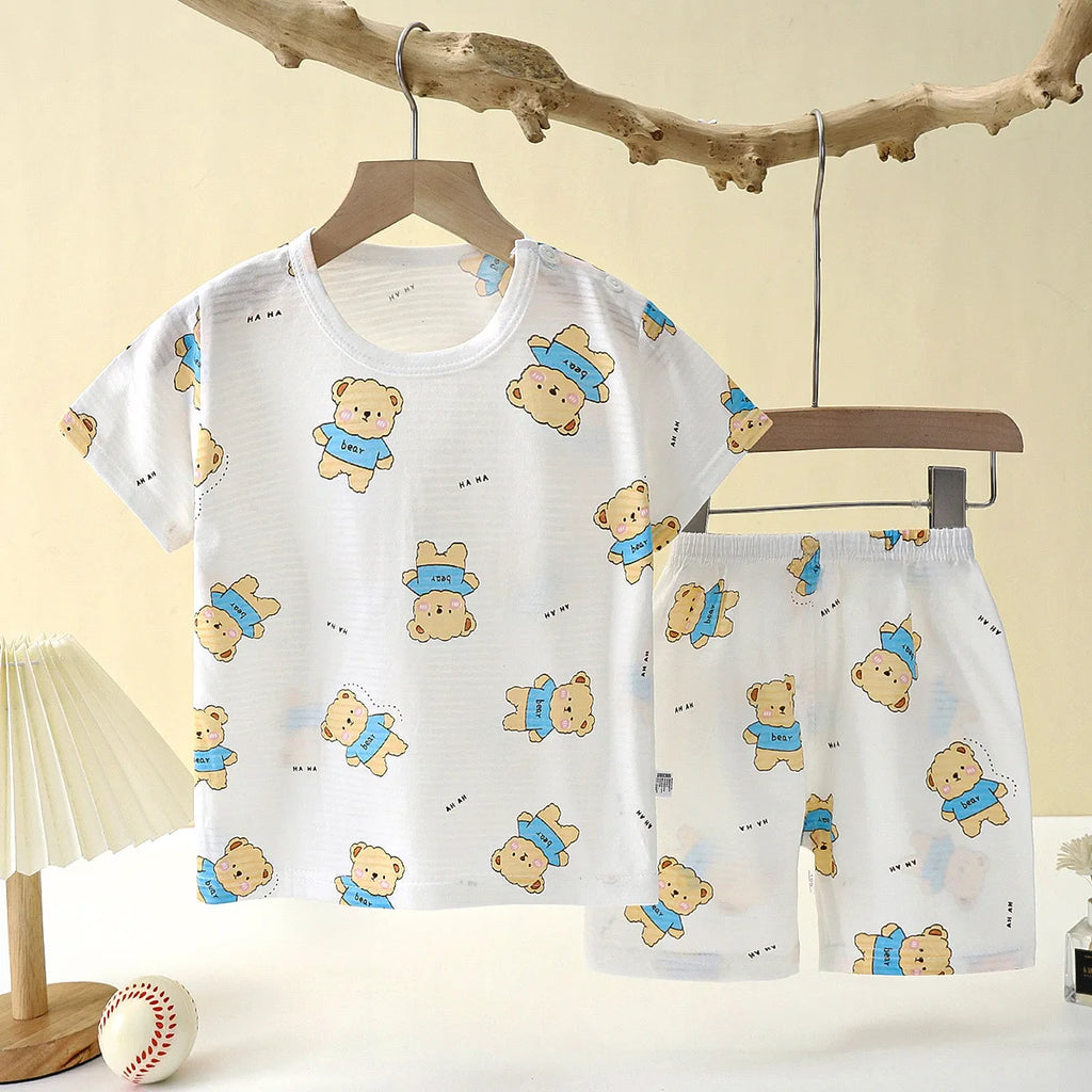 Wistful Smile Children's Cotton Pajama Set - Short Sleeve Cartoon