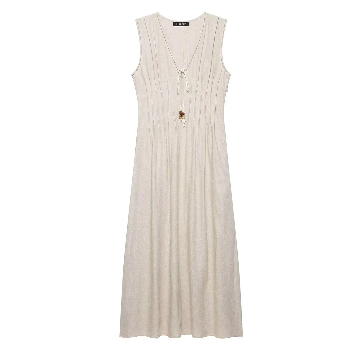 Slimming Sleeveless Pleated A-Line Dress High Waist V-Neck Street Style Casual Commute Dress for Women Fashionable Simple Chic