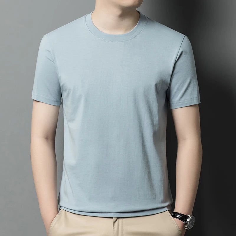 2026 Men's Pure Cotton T-shirt Men's New Round Neck Solid Color Base Shirt Summer Thin Loose Trendy Half Sleeved Top