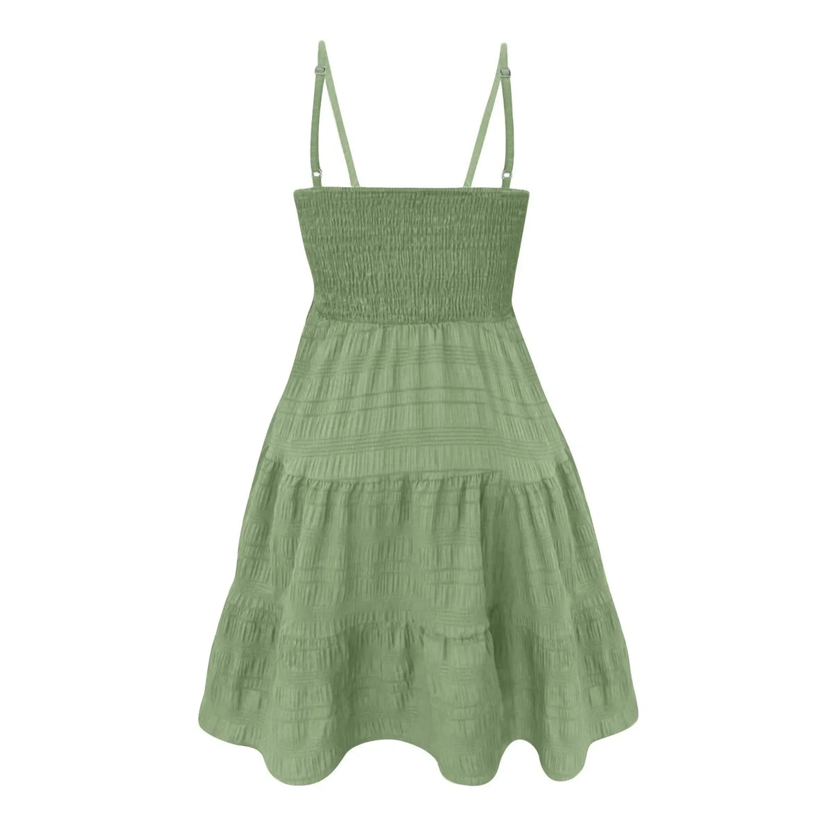 Bohemian Beach Sundress Women Sexy Sleeveless Backless Big Swing Mini Dress Solid Spaghetti Strap Ruffles Dress Summer Vestidos