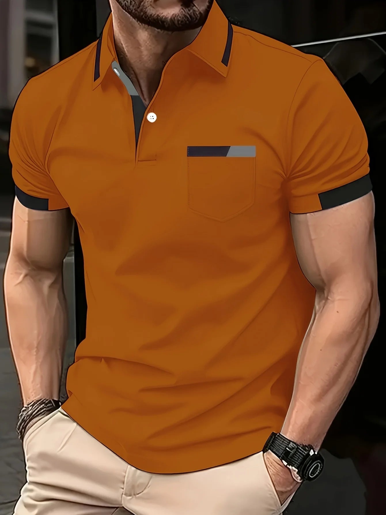 Men'S Summer Casual Color-Blocked Polo Shirt, Mature And Elegant Men'S Polo Shirt, Suitable For Workplace Business And Outings