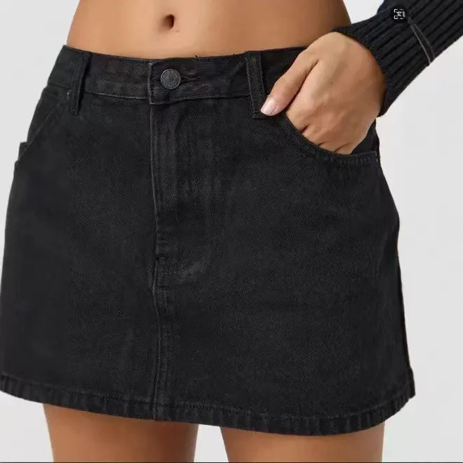 AIUJXK Women's Denim Short Skirt - Mid Waist Casual Cotton Slim-Fit