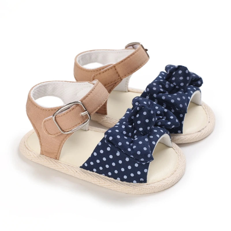 Baby Girl First Walker Sandals - Bow Summer Soft Fabric Shoes 0-1Y