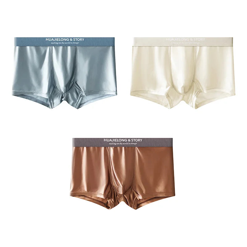 1/3Pcs Breathable Thin Satin Silk Boxer Briefs Seamless Mid Waist Ice Silk Boxers Underpants Smooth Underwear For Men Daily