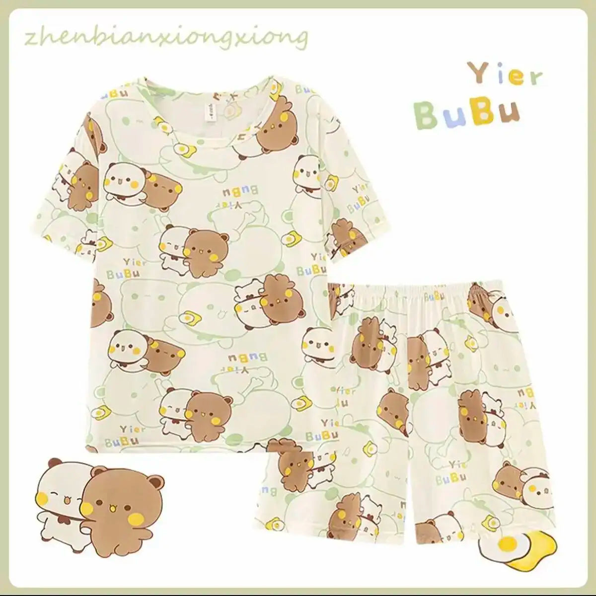 Panda Bubu and Dudu Cartoon Pajamas Set - Summer Short Sleeve Loose