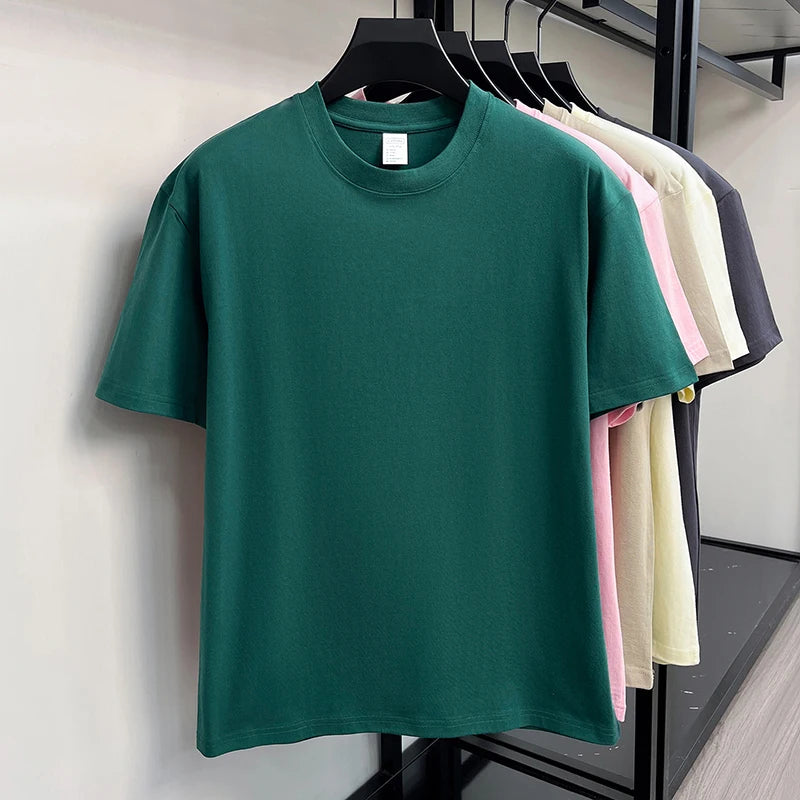 100%cotton men short sleeve T-shirt round neck summer casual high-quality new classic solid color comfort breathable fashion top