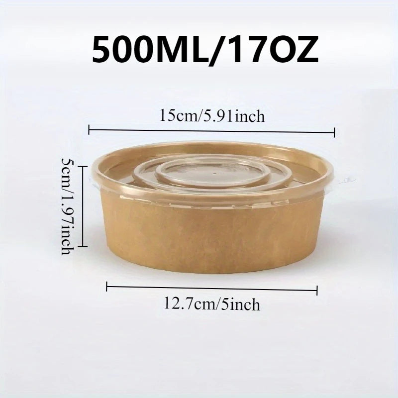 10/20PCS Recipientes Redondos de Papel Kraft Desechables con Tapas, Tazones Bento para Almuerzo, Preparación de Comidas, Ensaladas, Fideos, Tazones para Fiestas, Caja Rápida para Papas Fritas