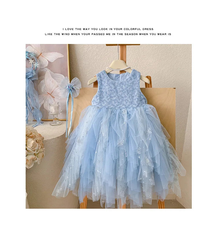 Princess dress, girls' summer 2026 new children's sequin baby's beautiful birthday solid color fluffy dress