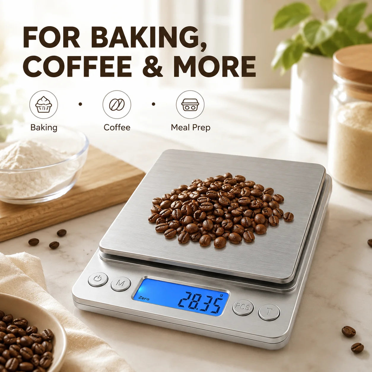 Báscula de cocina digital de acero inoxidable con pantalla LCD para pesar con precisión ingredientes de cocina y dietas