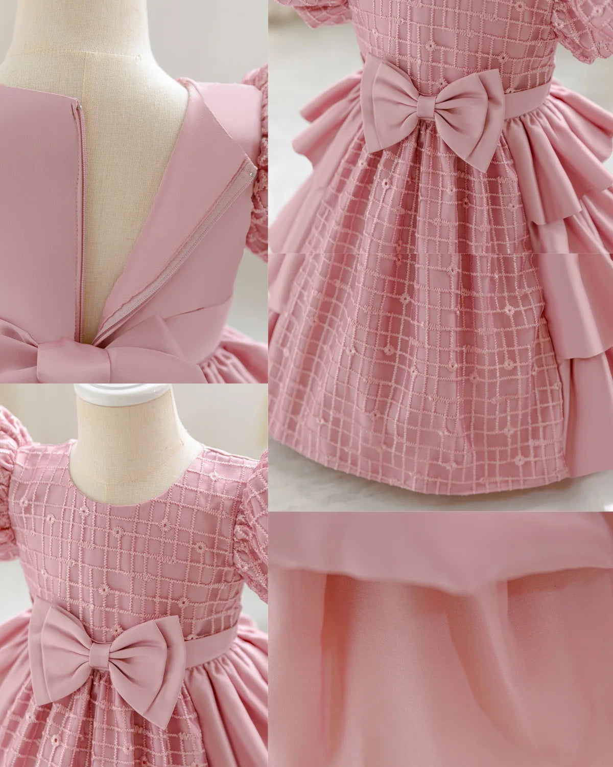 HETISO Plaid Flower Girls Christmas Party Dress with Bow Elegant Birthday Gown for Kids 0-4 Years Children Birthday Frocks