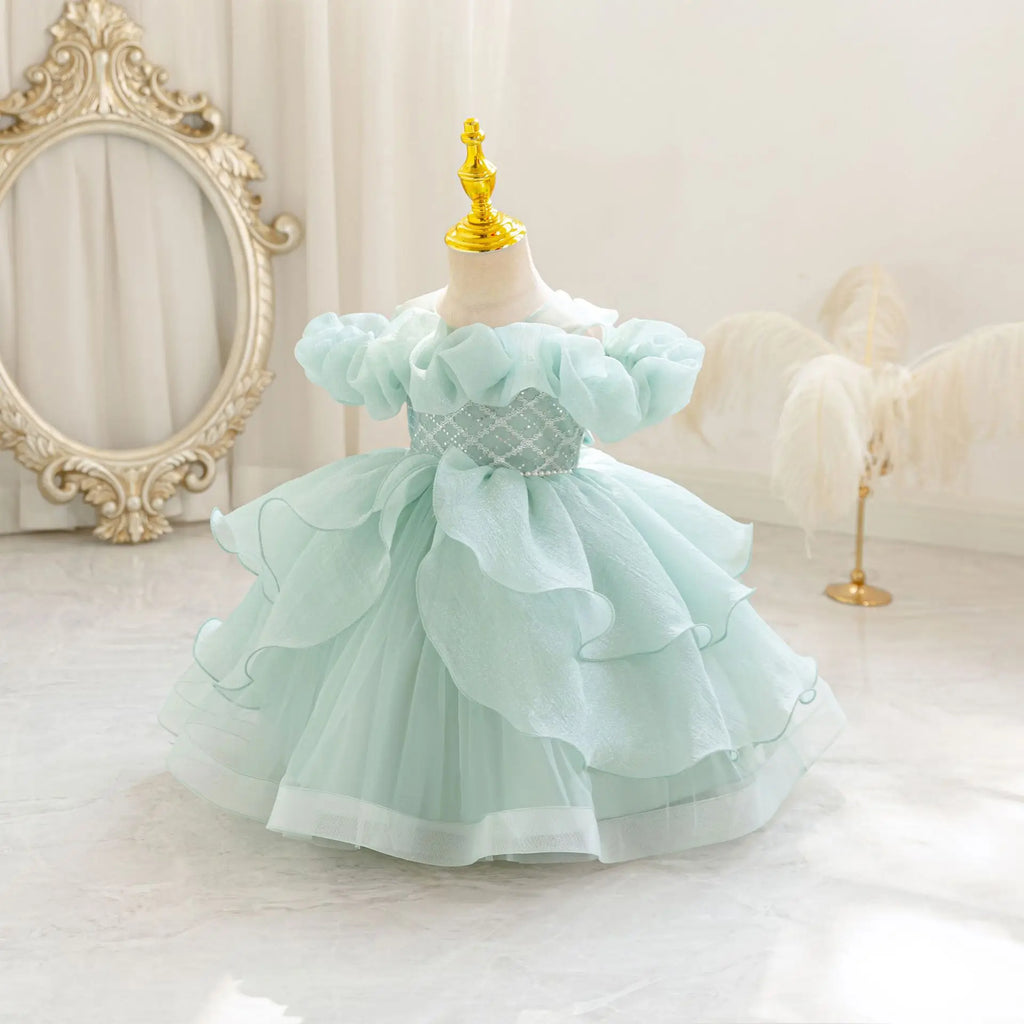 HETISO New Kids Girl Princess Dress Baby First Communion Ceremony Wedding Party Ball Gown Sequined Layered Tutu Clothes