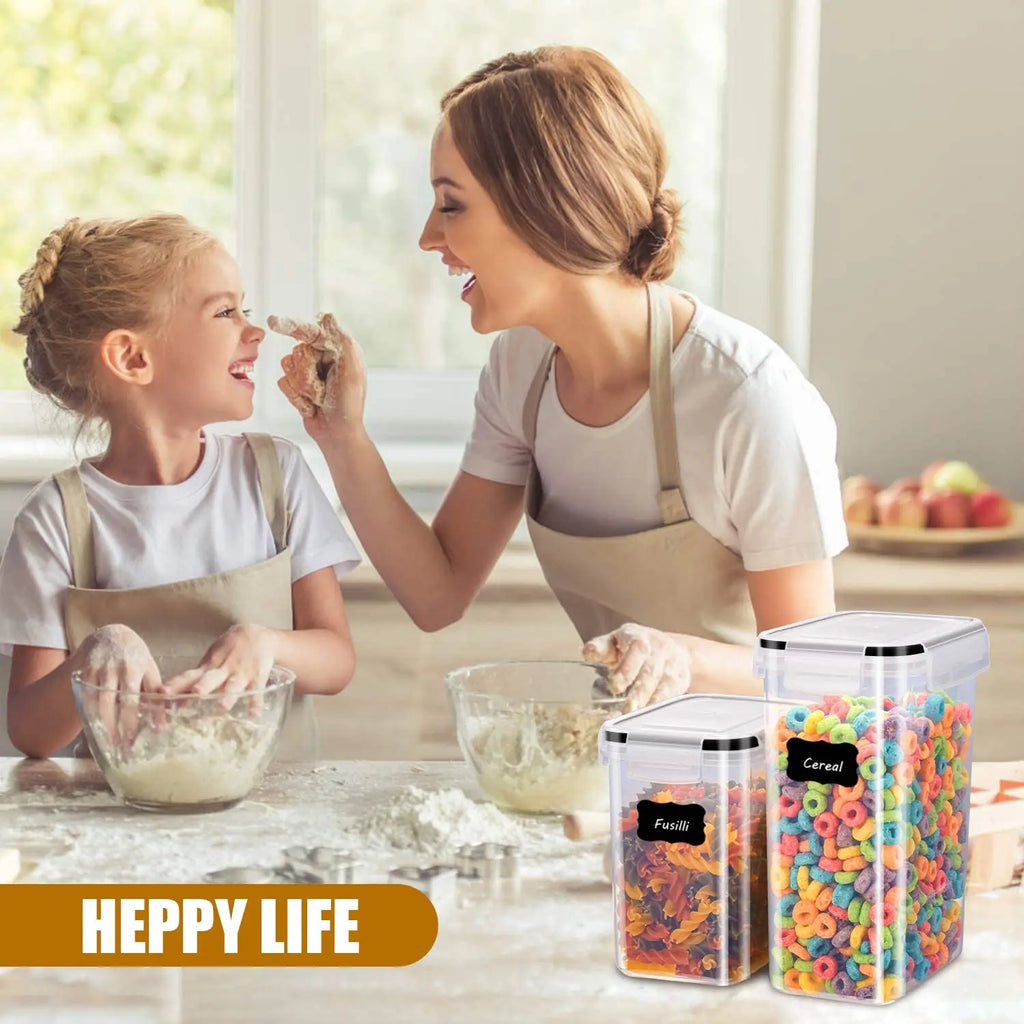 Juego de 7 recipientes de alimentos para cocina, plástico sin BPA, herméticos, con 10 pegatinas y bolígrafo