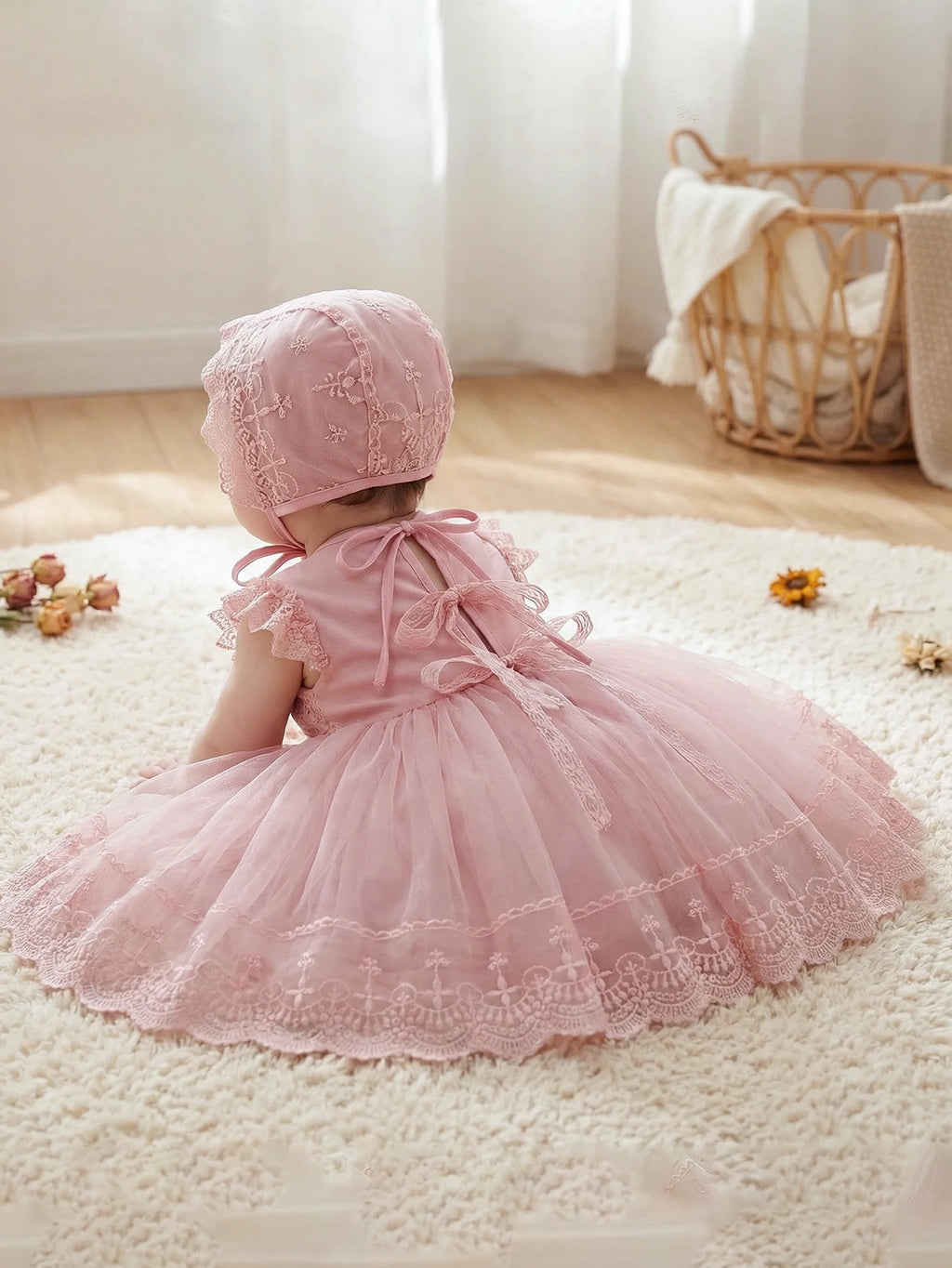 Baby Girl 0-2 Years Old Baby Wine Red Baptism Dress,Lace Net Skirt,Princess Dress,Wedding Flower Girl Dress,Birthday,With Hat