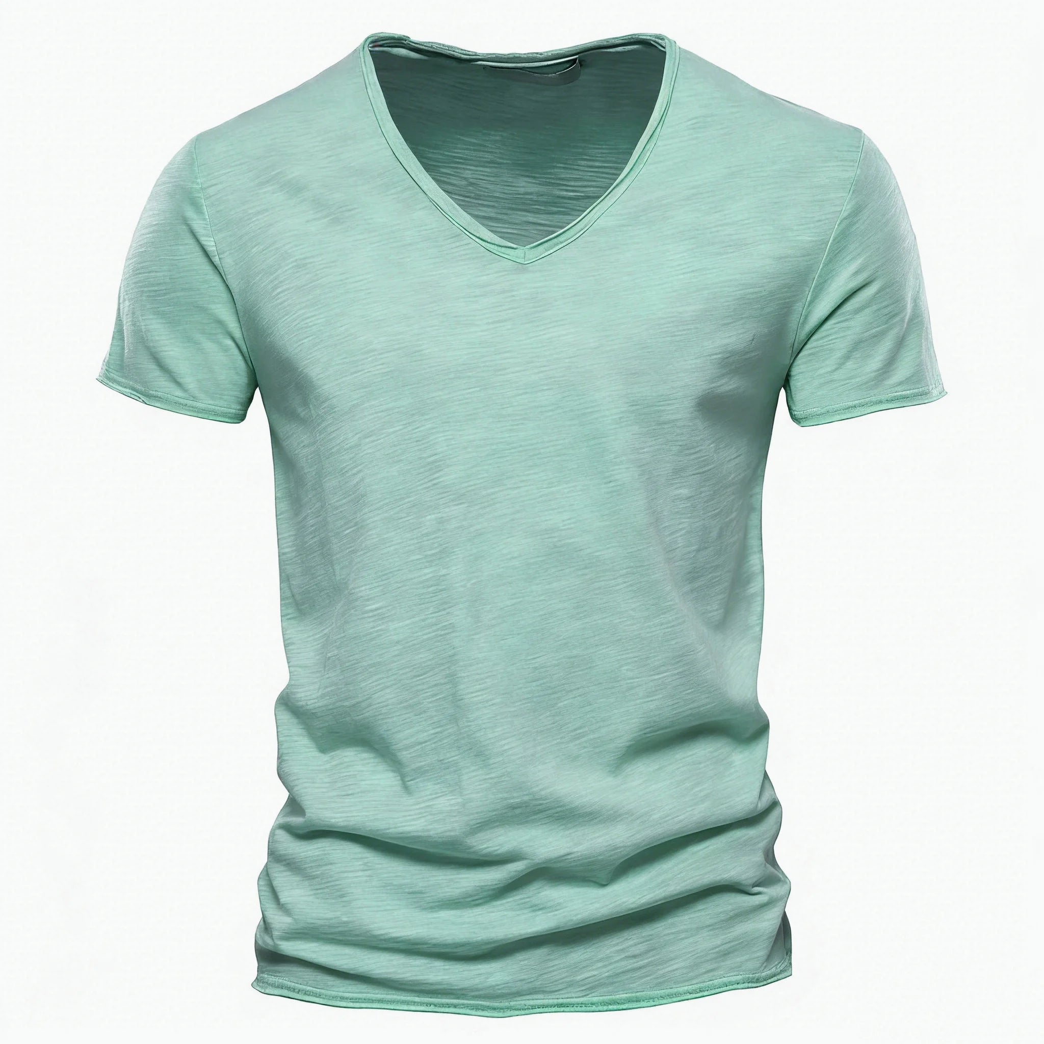 Aiopeson 100% Algodón Hombre Cuello V Camiseta Ajustada de Confort Premium Casual