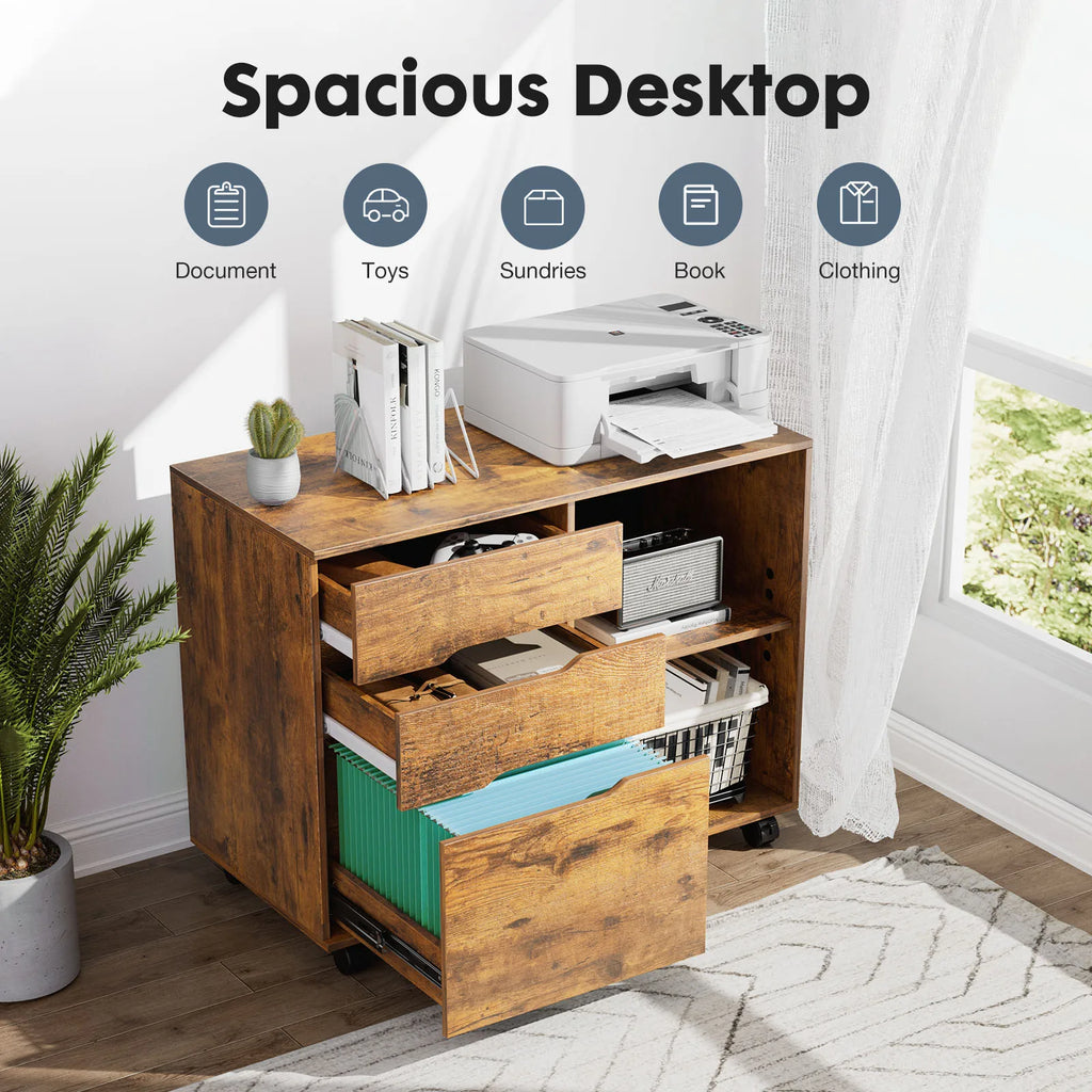 MCQ Living Room 3 Drawers Wooden Mobile Cabinet Chest Dressers Nightstand Storage Cabinet Organizer Rolling Display Furniture
