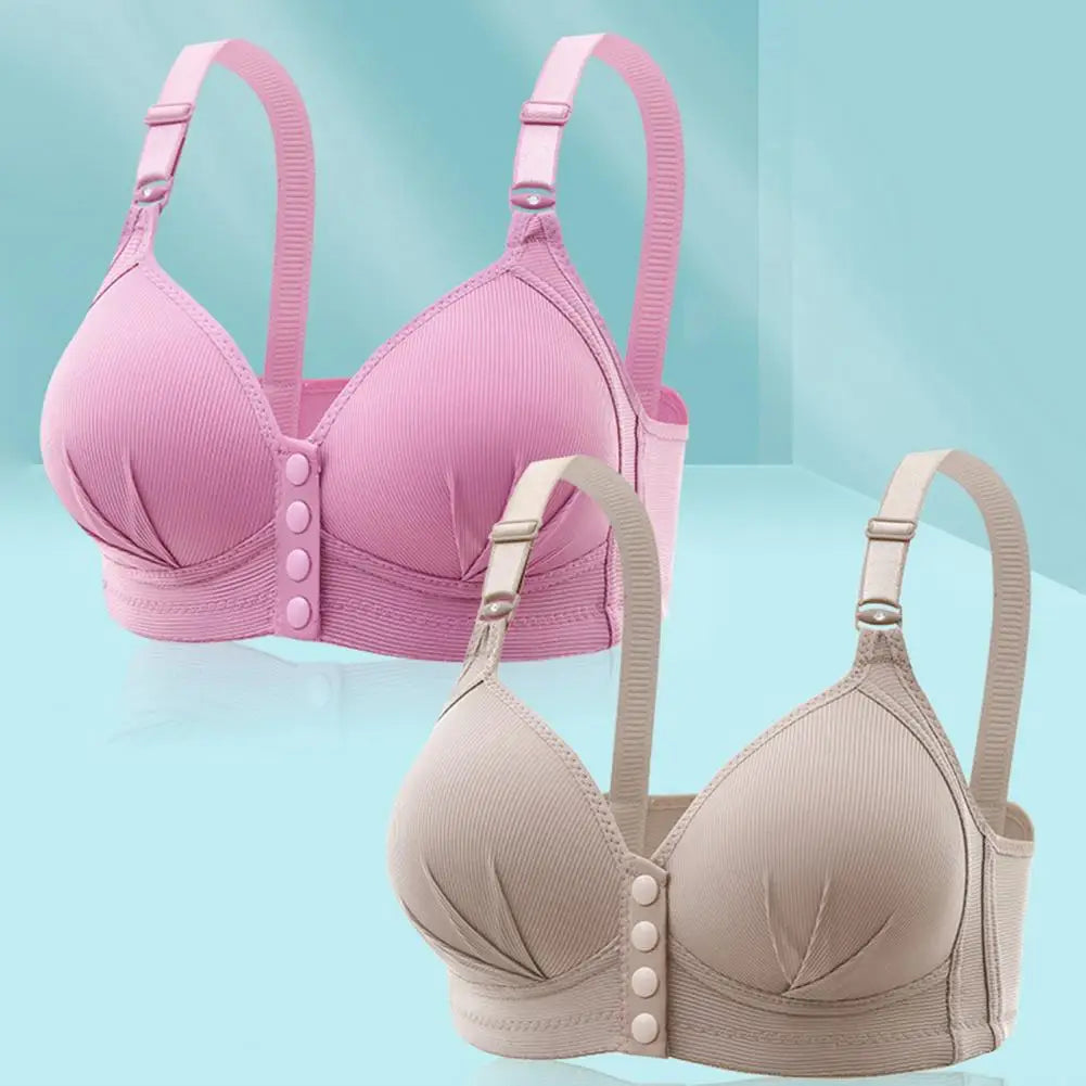 Breathable Bra Front Button Closure Push Up Bra For Women'S With Adjustable Straps Plus Size Support No Wire Design For Ladies