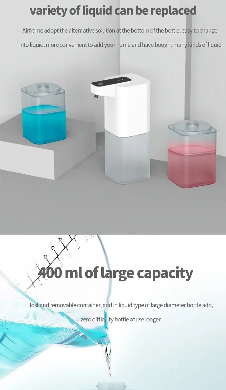 Dispensador de jabón automático de 400 ml, recargable por USB, dispensador de jabón de espuma portátil sin contacto y manos libres para el hogar
