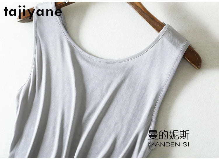 TAJIYANE 70% Mulberry Silk Tank Tops for Woman Elegant Sleeveless Summer Tops 2025 Solid Color Silk Vest Ladies Clothes кроп топ