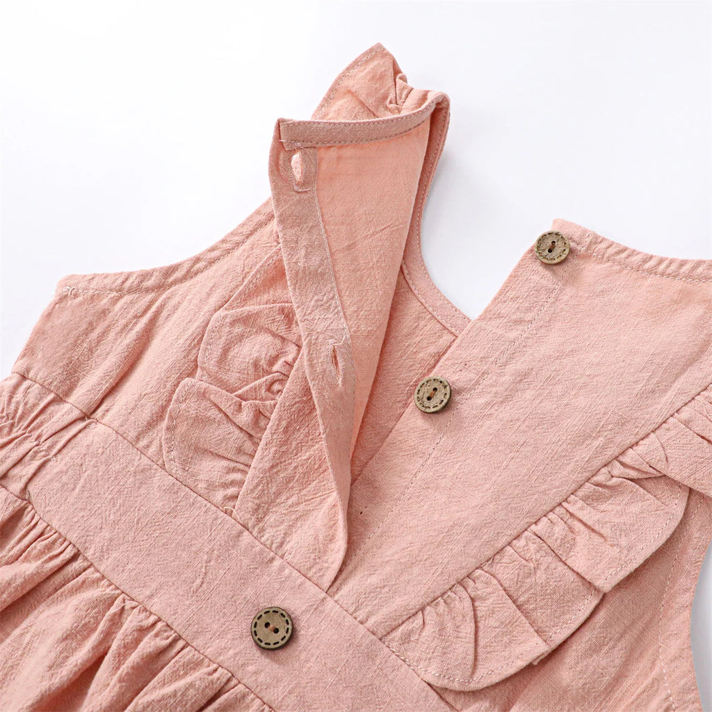 Children's Flying Sleeve Cotton Dress Girls' Skirt Summer Clothing Solid Color Short Ins
