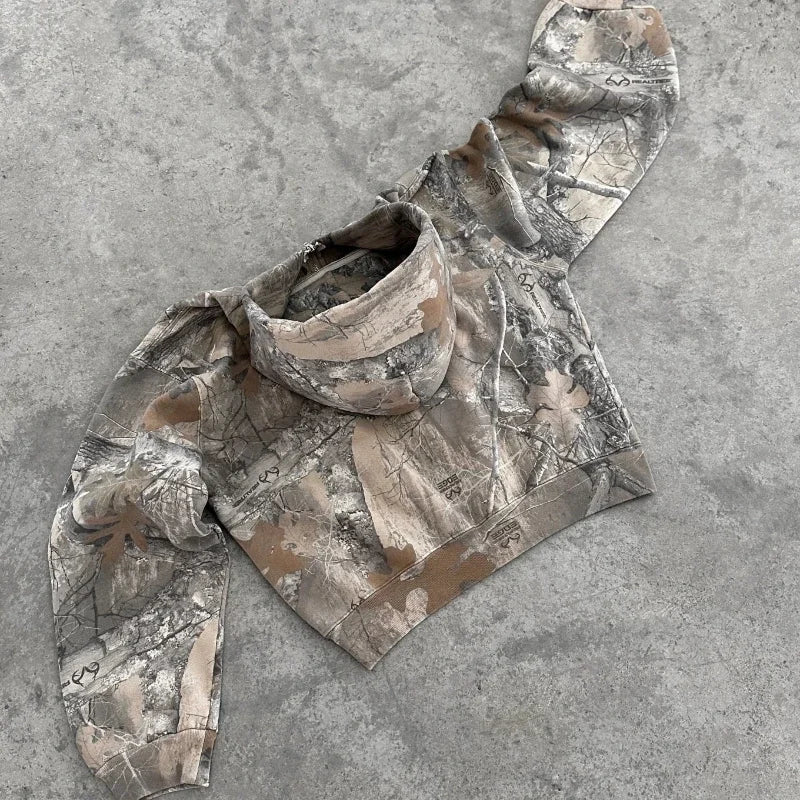 America Retro Zip up Hoodie Men Camouflage Pattern zipper Sweatshirt High Street Hip HopStreetwear Oversized Unisex Camo Hoodie