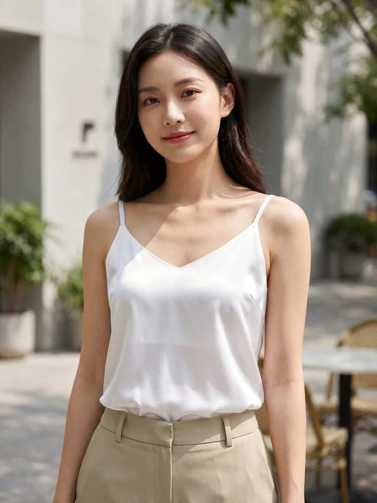AOSSVIAO 2026 Summer Spaghetti Strap Women Tank Top Halter V Neck Basic White Cami Sleeveless Satin Silk Tops Women'S  Camisole