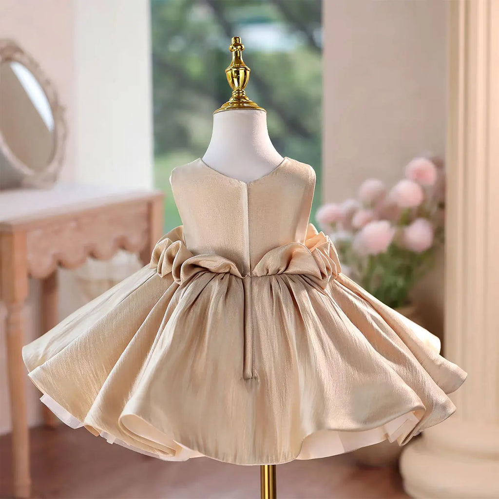 Dreamy Vow J460A Champagne Elegant Flower Girl Dress Satin Knee Length Children Wedding Birthday Holiday Party Pageant Dress