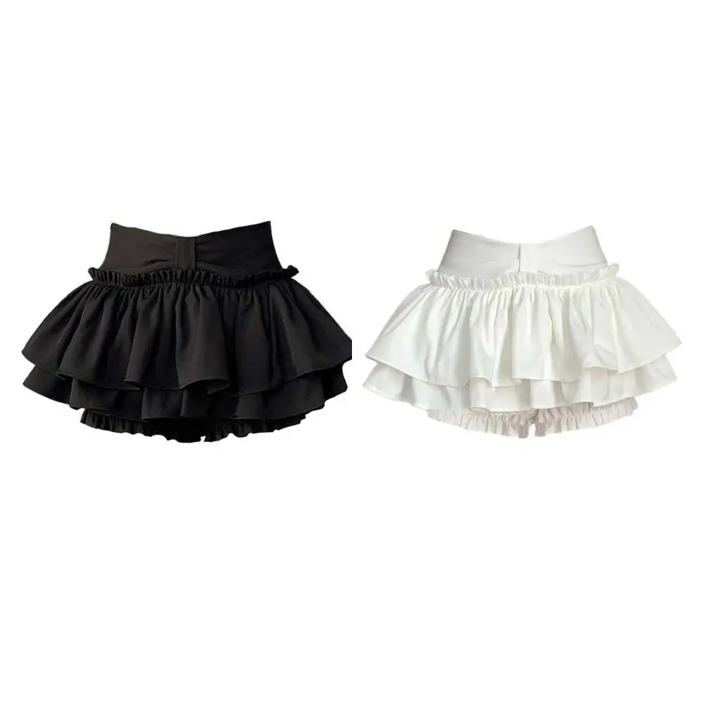 Sweet Double Layered Mini Cake Skirts A-line Ruffle High Waisted Pleated Skirt Korean Style Ball Gown Shorts Mini Skirt Cosplay