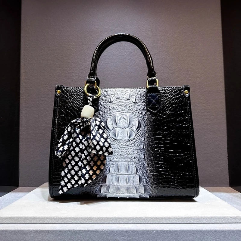 Real Leather Alligator Print Women 2025 New Large Capacity Tote Handbag Crossbody Bags for Women Сумка Женская