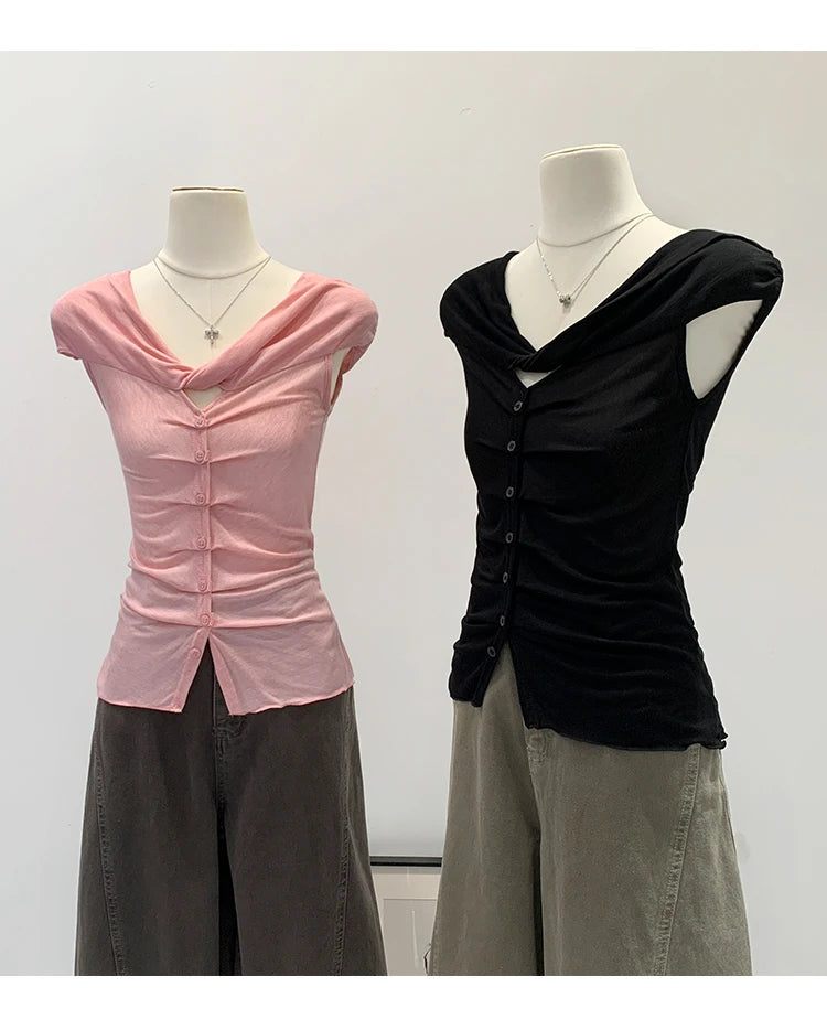 Lace V-Neck Sleeveless T-Shirt Women's Korean Style Spring New High-End Feeling Top Comfortable Breathable Pure Color Spring