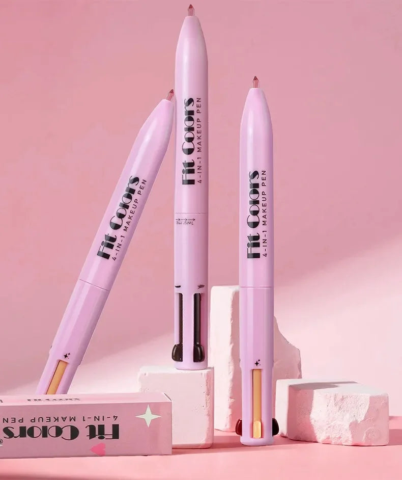 4-in-1 Makeup Pen Eyebrow Pencil, Eyeliner, Lip Liner, Highlighter Eyeshadow Pen Multi-functional 4-color Set Counter Makeup Pen