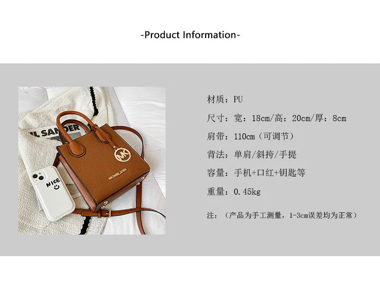 2026 New Michael Kors Women's Fashion One Shoulder Handbag MK Cross Shoulder Vertical Small Square Bag Classic Letter Bag