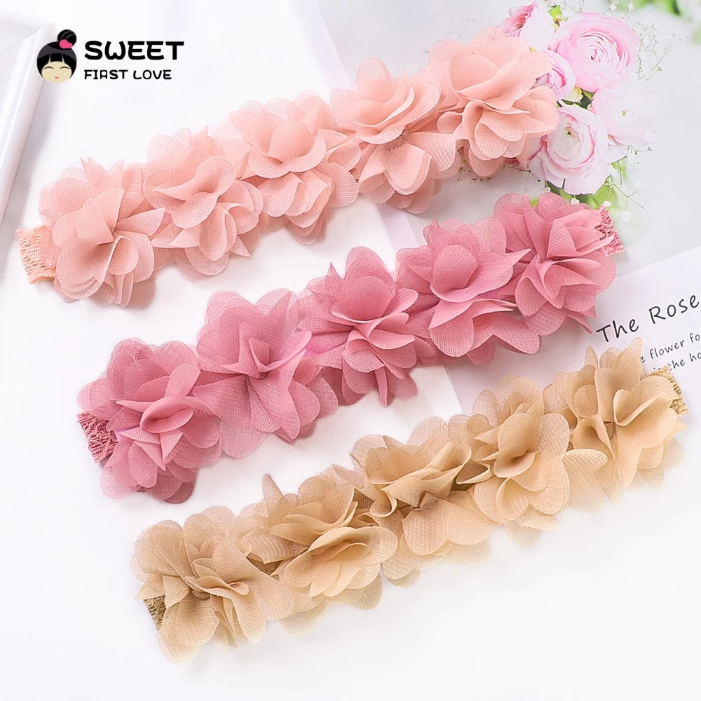 Pink Baby Flower Headband Pink Chiffon Hair Bands Handmade Diy Headwear Hair Accessories For Kids Children Newborn Toddler