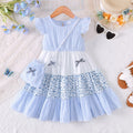 2Pcs/Set Summer Girls' Dress with Striped Small Floral Patchwork Design Dress+Mini Bag Set, Fashion Dress for Girls 2-7 Years
