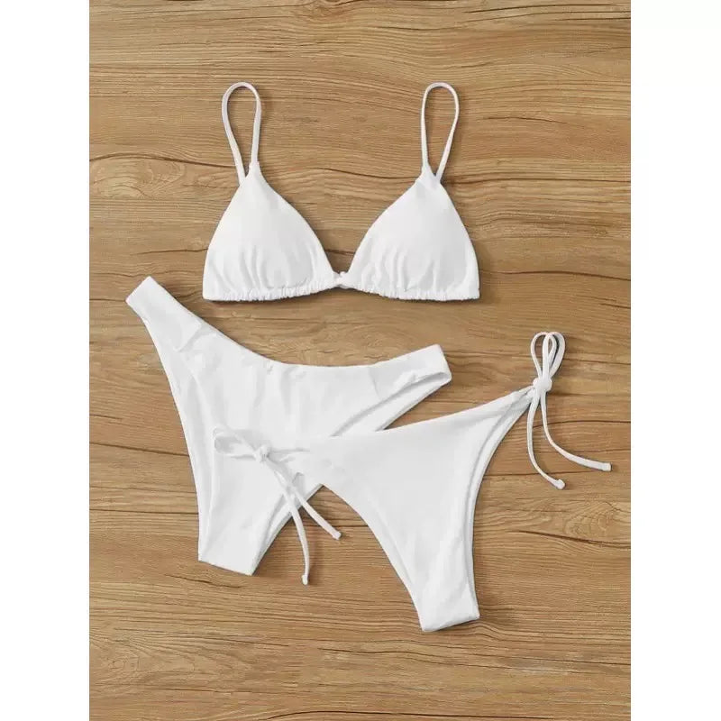 3 Pieces Bikini Set Women Push Up Swimsuit with 2 Bottoms Low & Mid Waist Adjustable Straps Summer Beachwear Bathing Suit