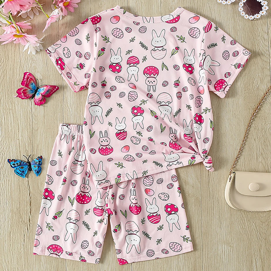 2/4-piece Summer And Autumn Children's Cute Cartoon Print Set For Boys And Girls Comfortable And Versatile Short Sleeved Shorts