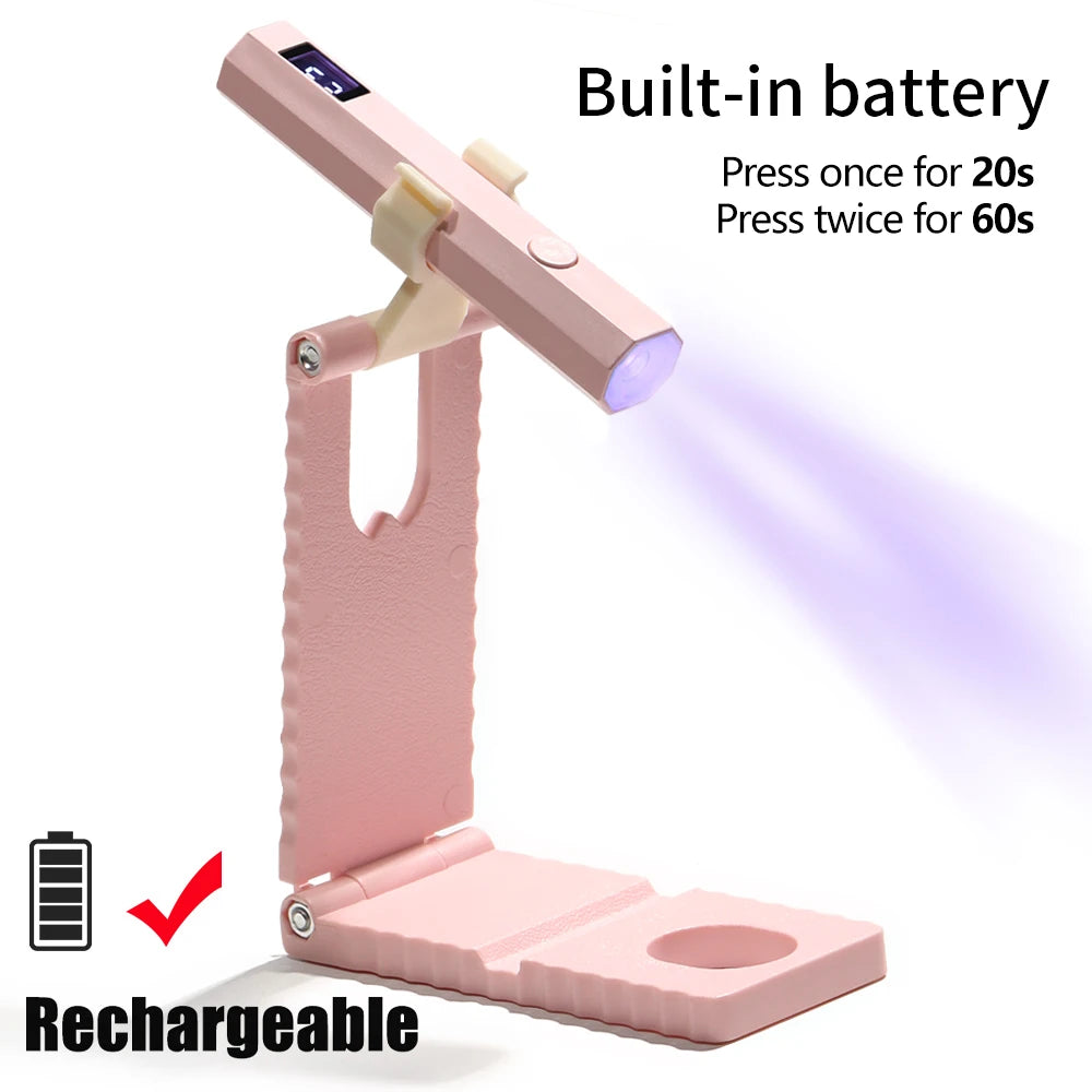 Lámpara de uñas LED UV con soporte, luz UV de mano con pantalla LCD para uñas de gel, secador de uñas USB recargable para curado rápido