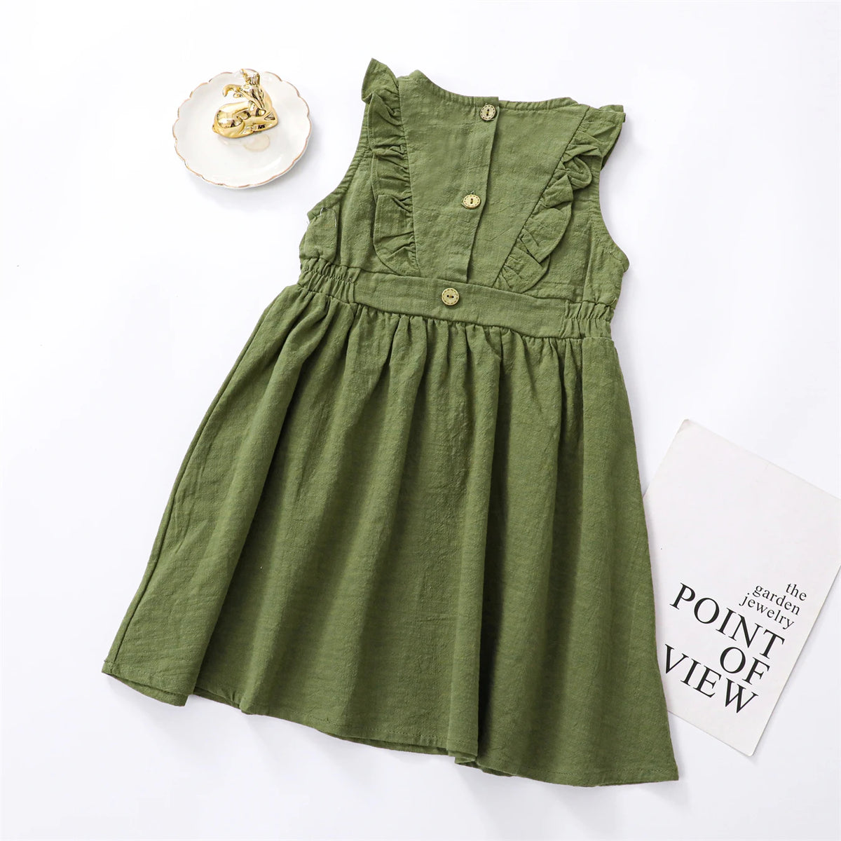 Children's Flying Sleeve Cotton Dress Girls' Skirt Summer Clothing Solid Color Short Ins