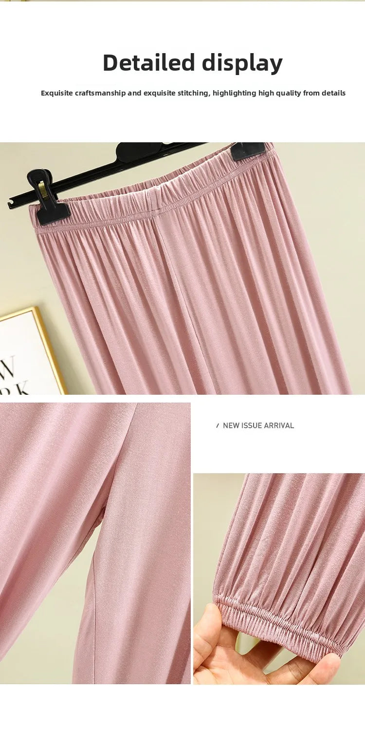 Loose Modal Women's Summer High Waist Wide Leg Pants Comfortable Casual Thin Sleepwear Mosquito Repellent  Color Trousers
